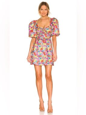 For Love & Lemons | Merrill Puff Sleeve Floral Mini Dress Small